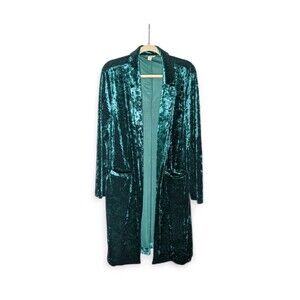 Cato Green Crushed Velvet Duster Cardigan XL Open Front Longline Whimsygoth